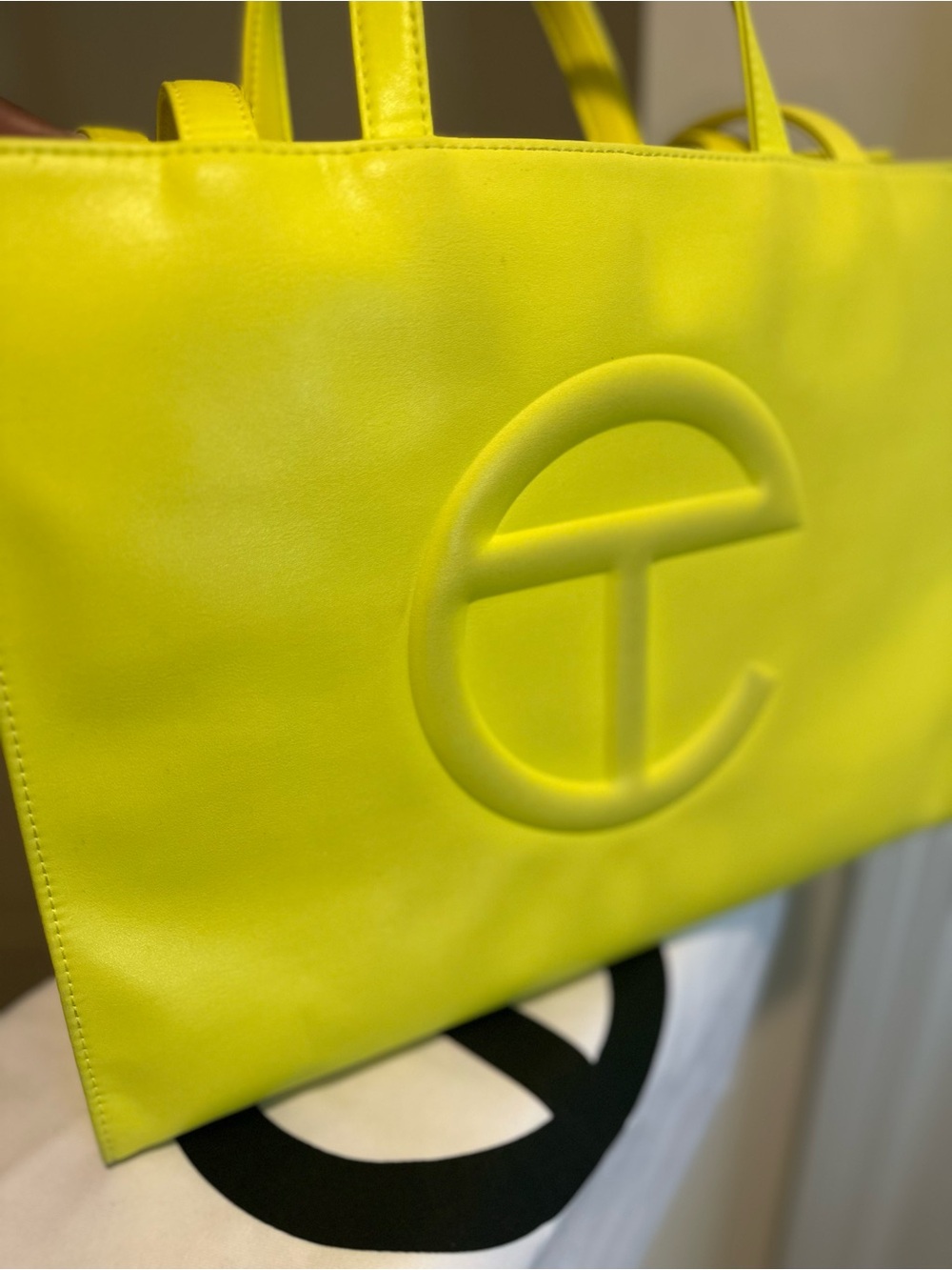 Telfar Highlight Yellow Leather Medium Shopping Bag